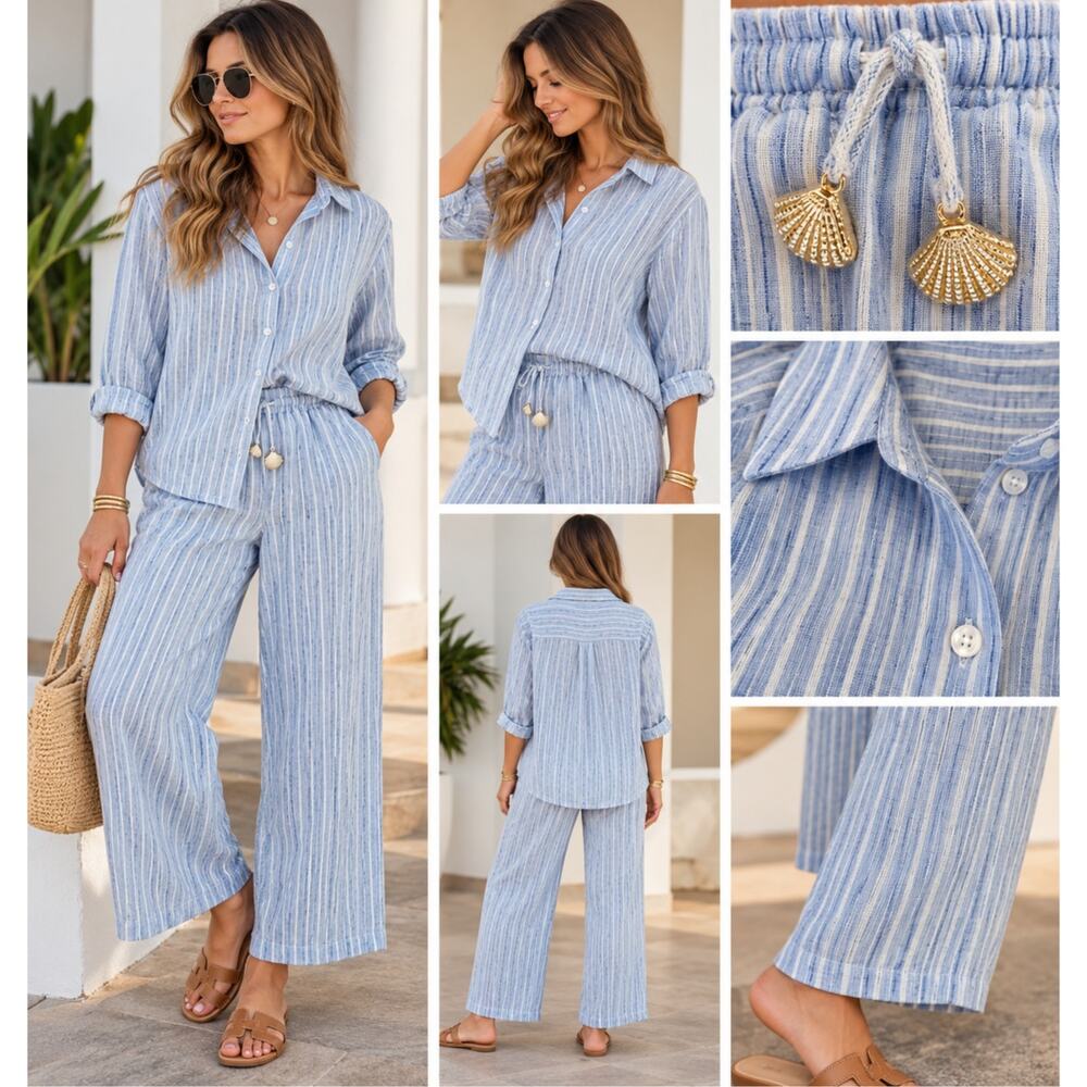 Blue Island Beach Blue & White Striped Two-Piece Set — XL — New With Tags